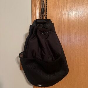 Pink Victoria Secret Women's Bag Black Drawstring Nylon Sports Bucket Gym Bag